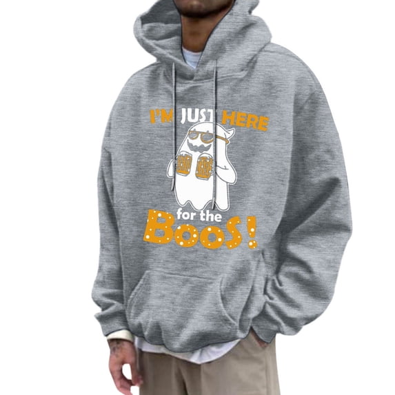 Glisme Halloween Hoodies For Men Ghost Print Long Sleeve Fall Season Tops Men Casual Sweatshirts Size L
