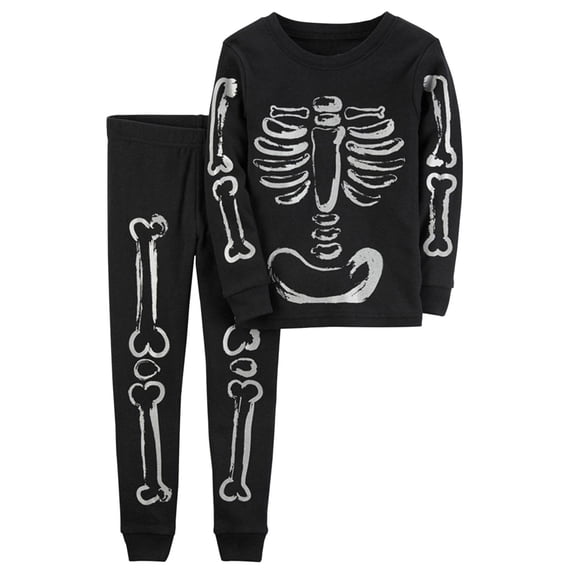 Glisme Halloween Infant Girls Outfit Set Simple Skull Print Long Sleeve Crew Neck Romper With Pants Set Girls Autumn Daily Cozy Outfit Size 18-24 Months Black
