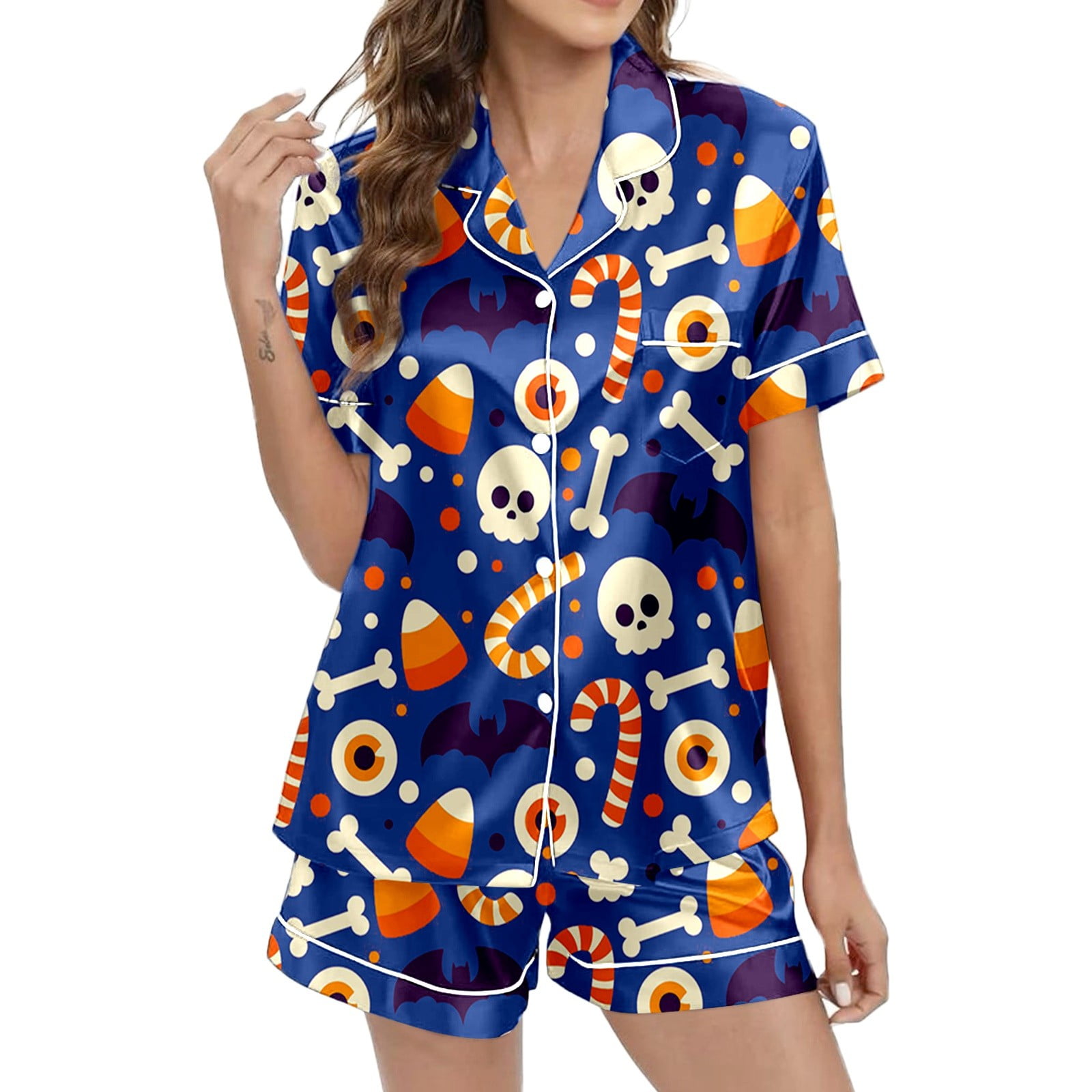 Glisme Halloween Pajamas Women Hallomas Printed Short Pyjama Set Glisme Halloween Pajamas Women Hallomas Printed Short Pyjama Set