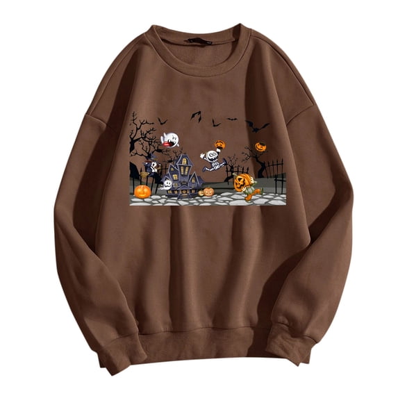 Glisme Halloween Sweatshirt For Men Pumpkin Graphic Print Long Sleeve Crew Neck Autumn Daily Tops Men Breathable Sweatshirts Size XL