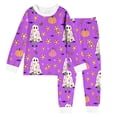 thumbnail image 1 of Glisme Halloween Toddler Boys Outfit Set Cute Ghost Print Long Sleeve Round Neck Sweatshirt With Pants Outfit Boys Fall Season Casual Set Size 3-4 Years Purple, 1 of 3