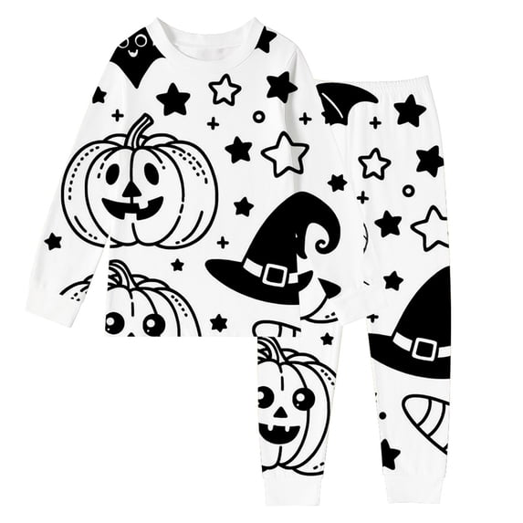 Glisme Halloween Toddler Boys Outfit Set Cute Pumpkin Print Long Sleeve Crew Neck Sweatshirt With Pants Set Boys Autumn Daily Breathable Outfit Size 2-3 Years White