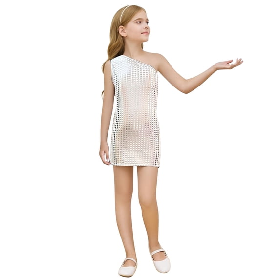 Glisme Halloween Toddler Girls Dress Sequins One-Shoulder Boat Neck Fall Festival Dresses For Girls Size 3-4 Years