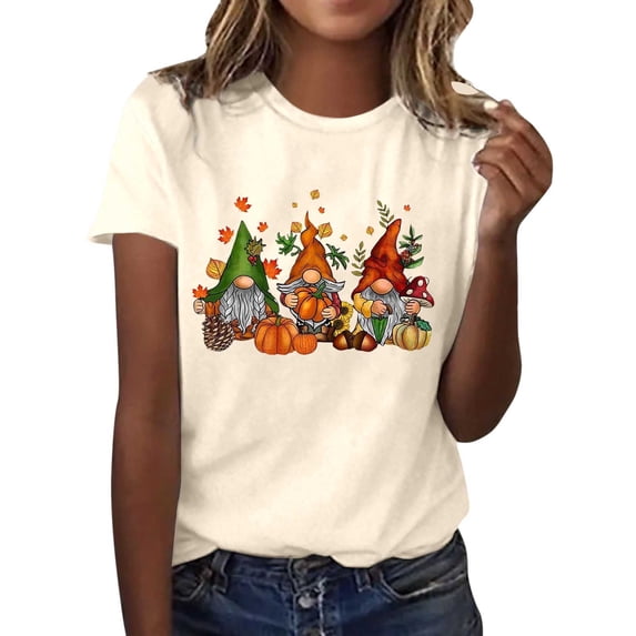 Glisme Women's Halloween T-Shirts Graphic Print Short Sleeve Round Neck T-Shirt Party Loose Fit Women Tops