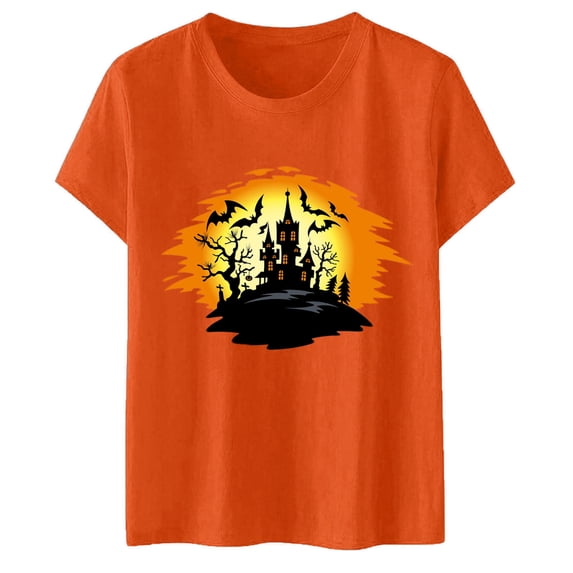 Glisme Women's Halloween T-Shirts Graphic Print Short Sleeve Crew Neck Tops Party Casual Women Tees