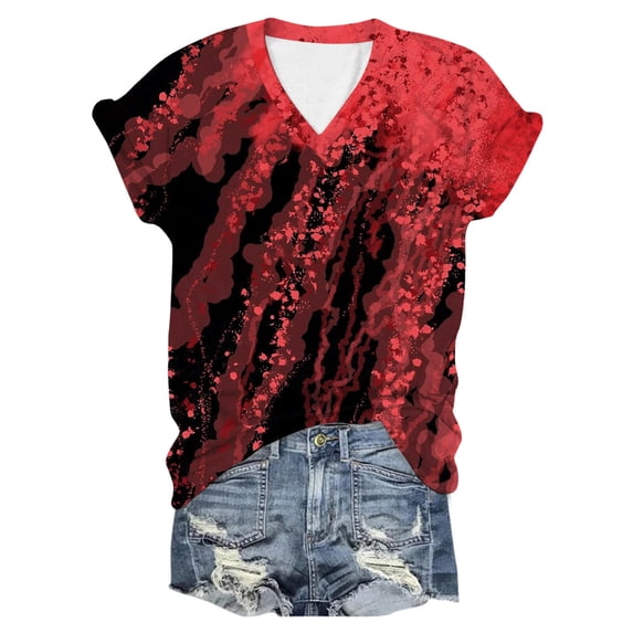 Glisme Women's Halloween T-Shirts Letter Print Short Sleeve V-Neck Tops Party Casual Women Tees