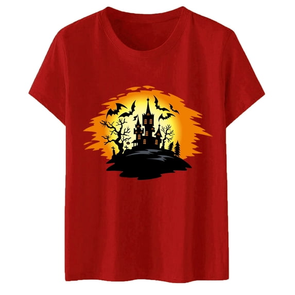 Glisme Halloween Women'S Tees Graphic Print Short Sleeve Crew Neck T Shirt Party Quick Dry Women T-Shirts