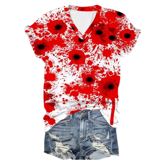 Glisme Halloween Women'S Tees Letter Print Short Sleeve V-Neck T Shirt Party Quick Dry Women T-Shirts