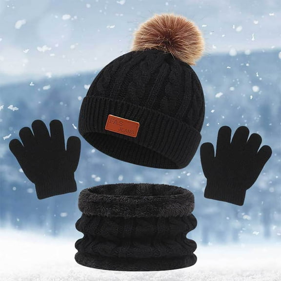 Glisme Hat Gloves Scarf Set Children'S Hats Scarves Gloves 3 Piece Autumn And Winter Warm Hats For Outdoor Cycling Black