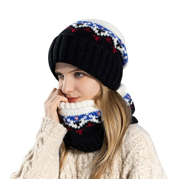 Glisme Hat Gloves Scarf Set Men Women Winter Hat Warmer Scarf 2 Piece Set Neck Warmer Thick Knit Hat Set For Cold Weather Black