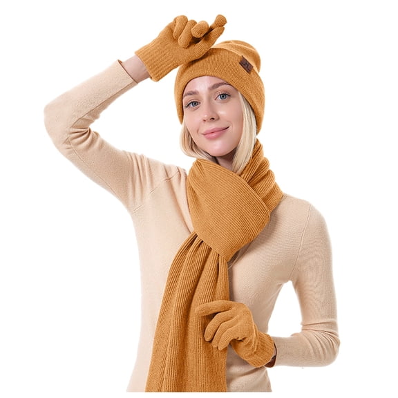 Glisme Hat Gloves Scarf Set Men Women Winter Hat Warmer Scarf Touchscreen Gloves Set Neck Warmer Thick Knit Hat Set For Cold Weather