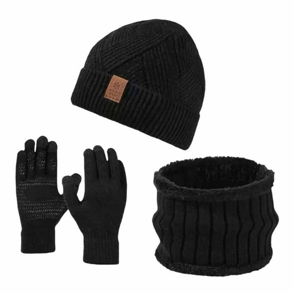 Glisme Hat Gloves Scarf Set Warm Men'S Winter Outdoor Sports Knitted Hat Scarf Gloves 3 Piece Set Cold Resistant Accessories Black