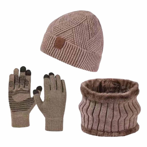Glisme Hat Gloves Scarf Set Warm Men'S Winter Outdoor Sports Knitted Hat Scarf Gloves 3 Piece Set For Cold Weather Khaki
