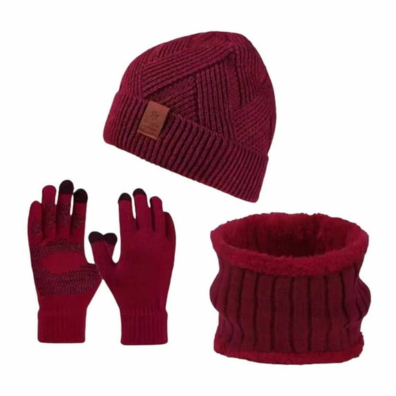 Glisme Hat Gloves Scarf Set Warm Men'S Winter Outdoor Sports Knitted Hat Scarf Gloves 3 Piece Set For Fashionable Accessory Brick Red
