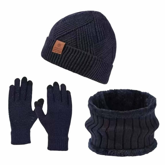 Glisme Hat Gloves Scarf Set Warm Men'S Winter Outdoor Sports Knitted Hat Scarf Gloves 3 Piece Set For Outdoor Activities Navy