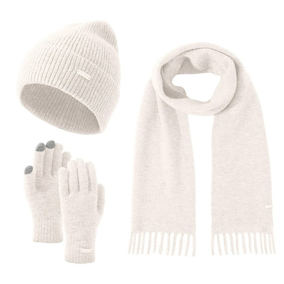 Glisme Hat Gloves Scarf Set Winter Knitted Scarf Hat For Soft Warm Blend With Touchscreen Fingertips Cold Resistant Accessories Beige