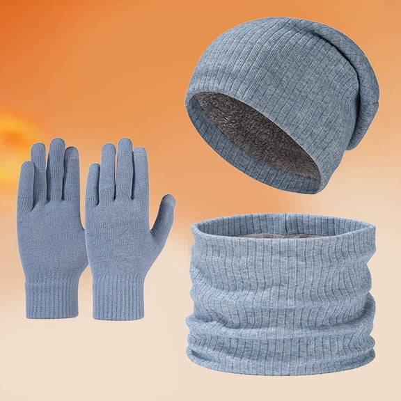Glisme Hat Gloves Scarf Set Winter Male And Womale Outdoor Cold Proof Scarf With Velvet Ear Knitted Hat 3 Piece Set For Outdoor Activities Blue