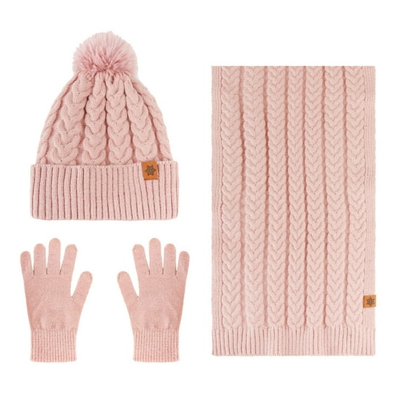Glisme Hat Gloves Scarf Set Women'S Winter Plus Thermal Wool Warm Fashion Headwear Ear Knitted Hat For Cold Weather Pink
