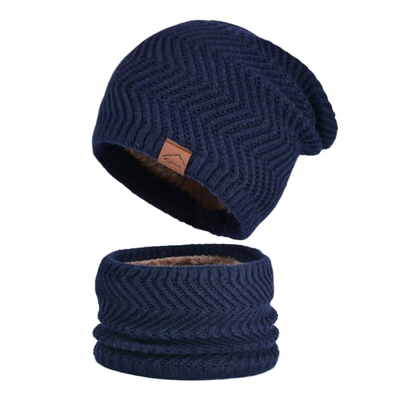 Glisme Hat Scarf Set Couples Winter Outdoor Cycling Men And Women Knitting Wool Cap And Neck Warmer 2 Piece Warm Hat For Outdoor Cycling Navy