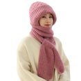 thumbnail image 1 of Glisme Hat Scarf Set Women Solid Integrated Ear Windproof Hat Scarf Hooded Scarf Winter 2 In 1 Scarf Knitted Hat For Outdoor Cycling Pink, 1 of 7