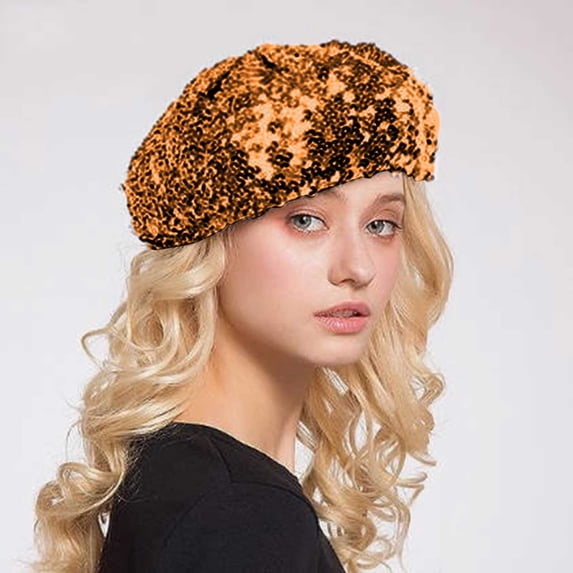 Glisme Headwear For Womens Mens Women Fashion Sparkling Sequins Beret Colorful Cap Nightclub Dress Hat Fashion Head Accessory Coffee