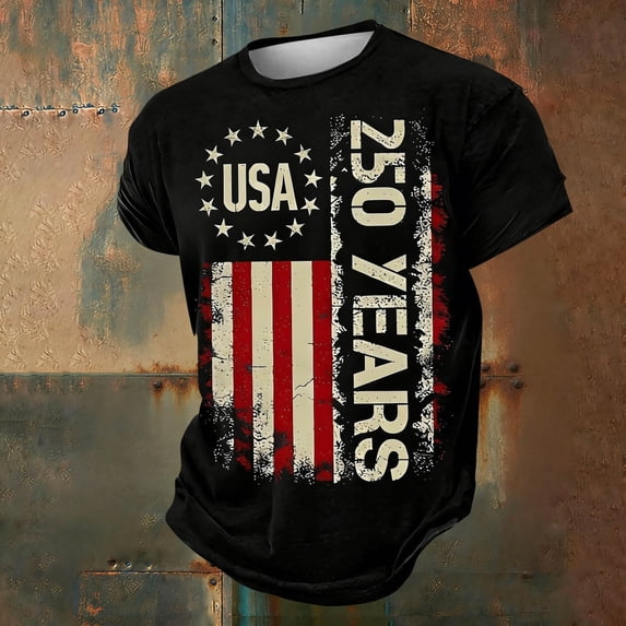 Glisme Independence Day T Shirt For Men Crewneck Short Sleeve T Shirt Patriotic Tee Durable 4Th Of July Wear Red M