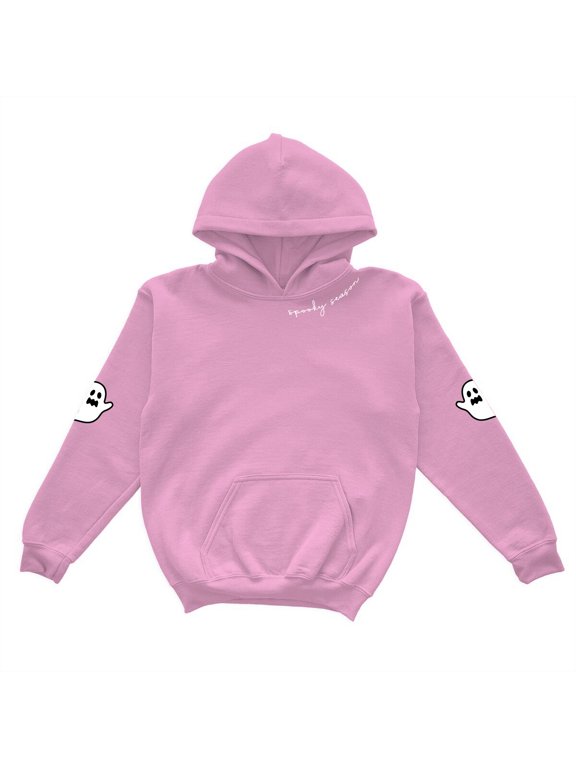 Boys Girls Helloween Sweatshirt Tiny Ghost Graphic Long Sleeve Hooded Autumn Daily Tops Kid Boys Girls Comfortable Hoodies Size 1-2 Years Pink