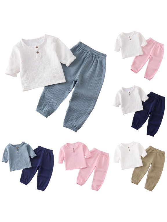 Infant Boys Outfits 6-12 Months Short Sleeve Button Tops Pants 2 Pieces Solid Color Match Set Classic Daily Wear Yellow