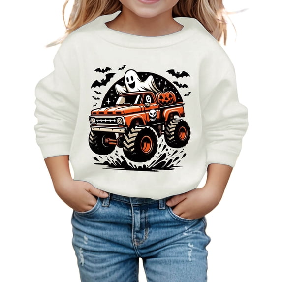 Glisme Infant Girls Helloween T Shirt Cute Ghost Print Long Sleeve Crew Neck Autumn Daily Tees Girls Casual Sweatshirts Size 1-2 Years White