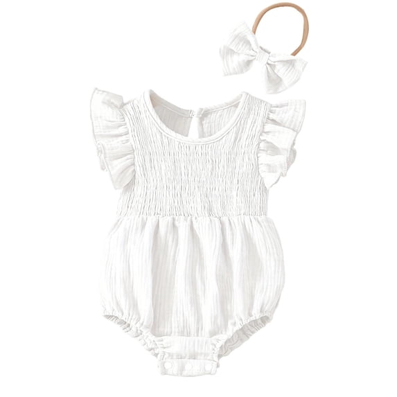 Glisme Girls Onesies 9-12 Months Sleeveless Solid Color Romper Round Neck Jumpsuit Simple Clothes White