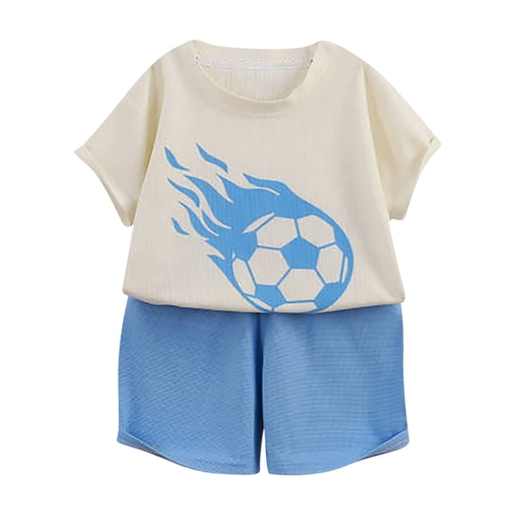 Glisme Kids Boys Outfit Set Graphic Print Short Sleeve Crew Neck Shirt With Fashion Shorts Set Summer Comfortable Toddler Boys Outfit Size 7-8 Years Light blue