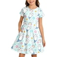 thumbnail image 1 of Glisme Kids Girls Dress Cartoon Cat Print Short Sleeve Crew Neck Summer Comfortable Toddler Girls Dresses Size 9-10 Years Light blue, 1 of 4
