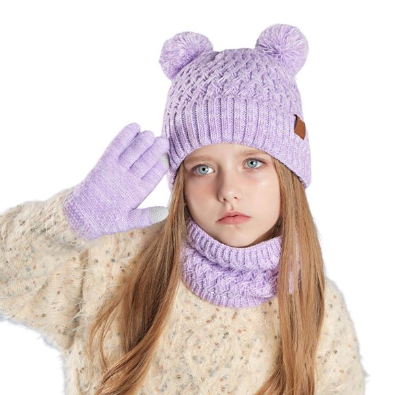 Glisme Kids Hat Scarf And Glove Set Fashionable Outdoor Warm 3 Piece Set For Boy And Girl For Cycling Skiing Purple