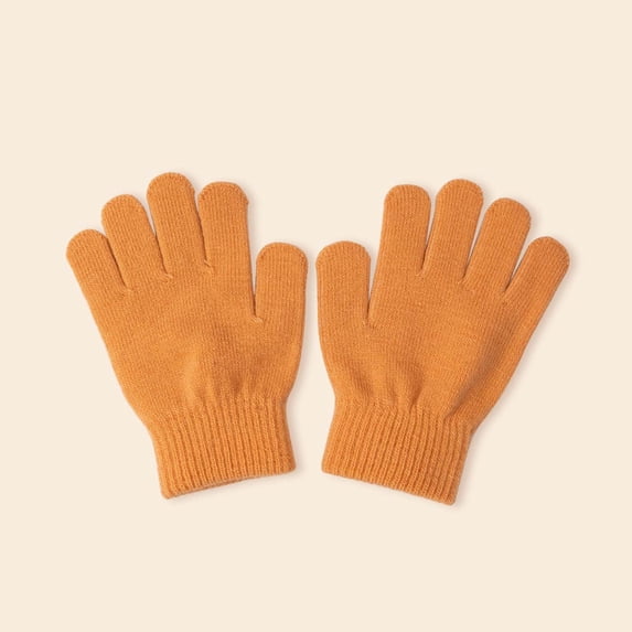 Glisme Kids Knit Fall Winter Gloves Soft Stretchy Thermal Knitted Gloves for Boys Girls Indoor Outdoor Activities Orange