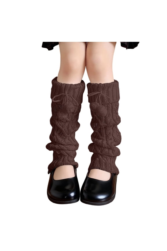 Kids Socks Girls Knitted Leg Warmers Winter Boot Socks With Pompoms Thick Thermal And Ankle Sleeves For Toddler Cold Weather Outdoor Coffee