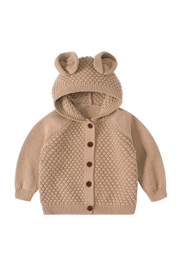 Knit Cardigan Sweater For Boys Fall Winter Children Cardigan Baby Solid Color Knitted Cardigan Coat Unisex Comfort Top Clothes Khaki , 6-12 Months