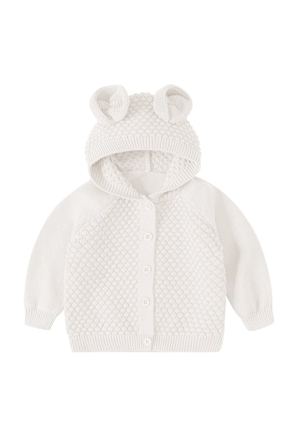 Knit Cardigan Sweater For Boys Fall Winter Children Cardigan Baby Solid Color Knitted Cardigan Coat Unisex Leisure Top Clothes White , 12-18 Months