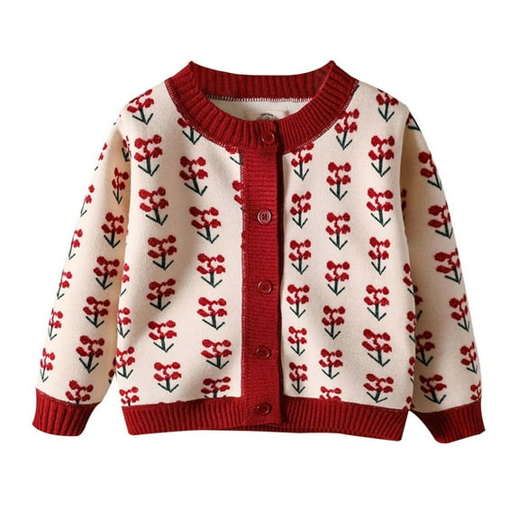 Glisme Knit Cardigan Sweater For Girls Baby Toddler Floral Knit Button Closure Jacket Outwear Winter Coat Comfort Top Clothes Wine , 12-18 Months