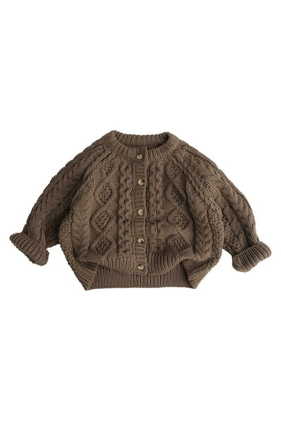 Knit Sweater For Boys Toddler Round Neck Knitting Sweatshirt Fall Winter Pullover Set Unisex Warm Top Clothes Coffee , 5-6 Years
