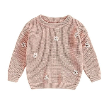 Glisme Knit Sweater For Girls Kids Toddler Baby Knit Sweaters Autumn Winter Long Sleeve Pullover Sweaters Leisure Top Clothes Pink , 5-6 Years