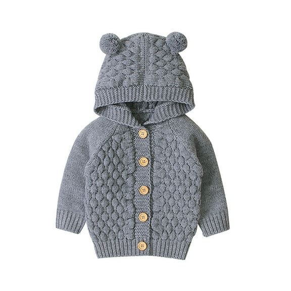 Glisme Knit Sweater For Girls Winter Thermal Hooded Coat&Jacket Outwear Warm Top Clothes Grey , 18-24 Months
