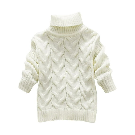 Glisme Knit Sweater For Girls Children'S Winter Sweaters Solid Color Turtleneck Knitted Stretch Shirt For Baby Fashion Top Clothes White , 12-18 Months