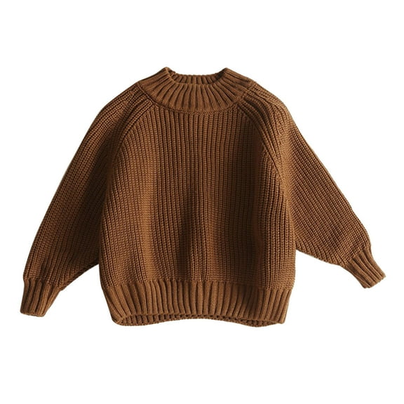 Glisme Knit Sweater For Girls Crewneck Long Sleeve Solid Color Sweaters For Infant Autumn Winter Thermal Pullover Coat Jacket Warm Top Clothes Brown , 1-2 Years