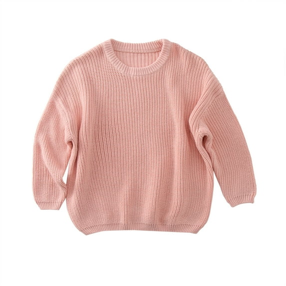 Glisme Knit Sweater For Girls Thermal Long Pullover Baby Sleeve Fall Winter Knit Toddler Sweaters Sweatshirt Crewneck Comfort Top Clothes Pink , 12-18 Months