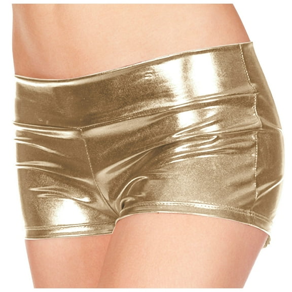 Glisme Leather Shorts For Women Metallic Rave Booty Dance Shorts Light Women Short Underwear Party Y2K Mini Shorts Gold