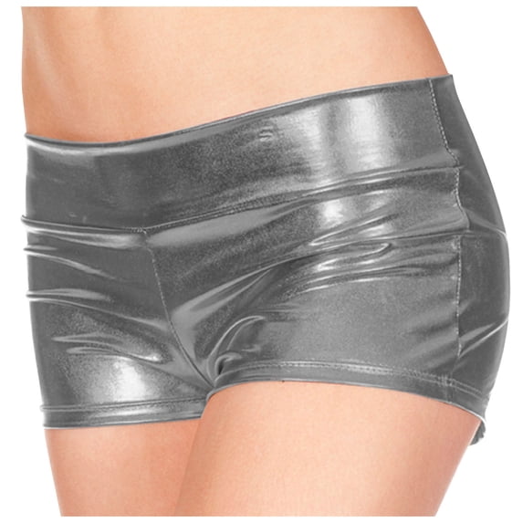 Glisme Leather Shorts For Women Metallic Rave Booty Dance Shorts Light Women Short Underwear Rave Bottoms Clubwear Grey