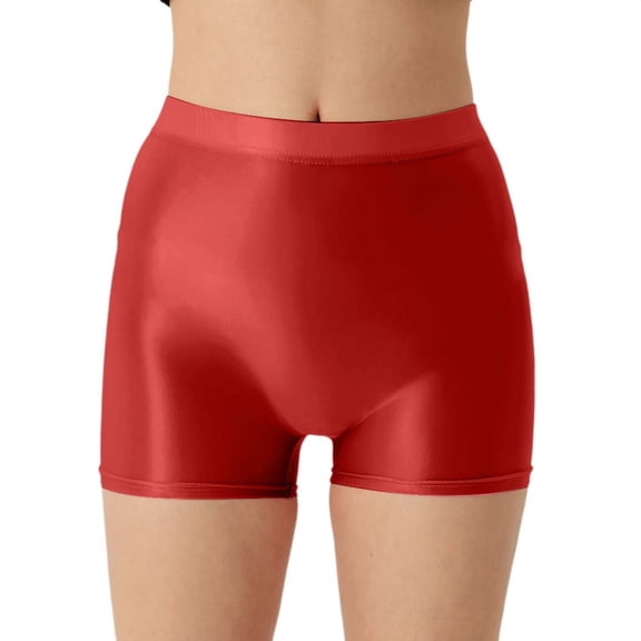 Glisme Leather Shorts For Women Plus Size Shorts Seamless Front Crotch Sheer Glossy Shiny Smooth High Elasticity Party Y2K Mini Shorts Red