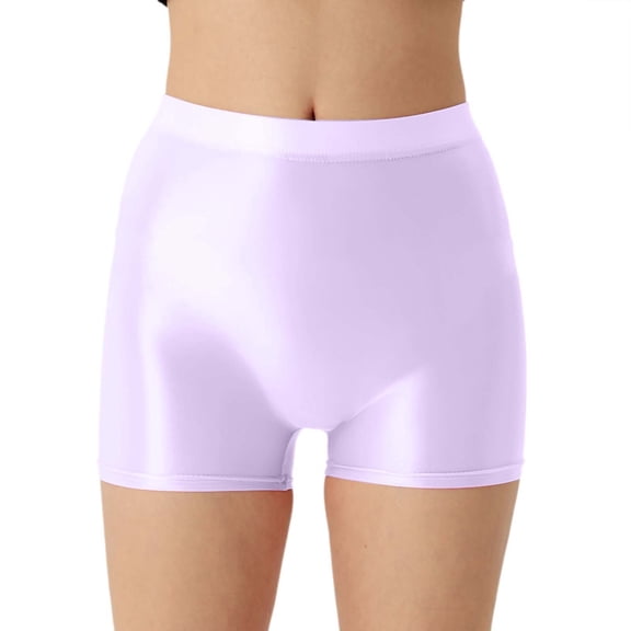 Glisme Leather Shorts For Women Plus Size Shorts Seamless Front Crotch Sheer Glossy Shiny Smooth High Elasticity Sparkly Mini Shorts Purple
