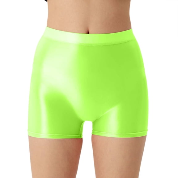 Glisme Leather Shorts For Women Plus Size Shorts Seamless Front Crotch Sheer Glossy Shiny Smooth High Elasticity Skinny Party Club Mini Shorts Light Green