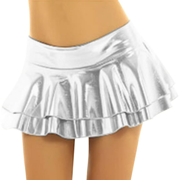 Glisme Leather Skirts For Women Irregular Skirt Short Leather Skirt A Line Pleated Skirt Novel Party Dress Silver